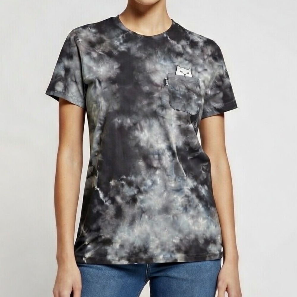 RIPNDIP Lord Nermal Pocket Tee Grey Black Tie Dye XS Mens‎ Womens T-Shirt